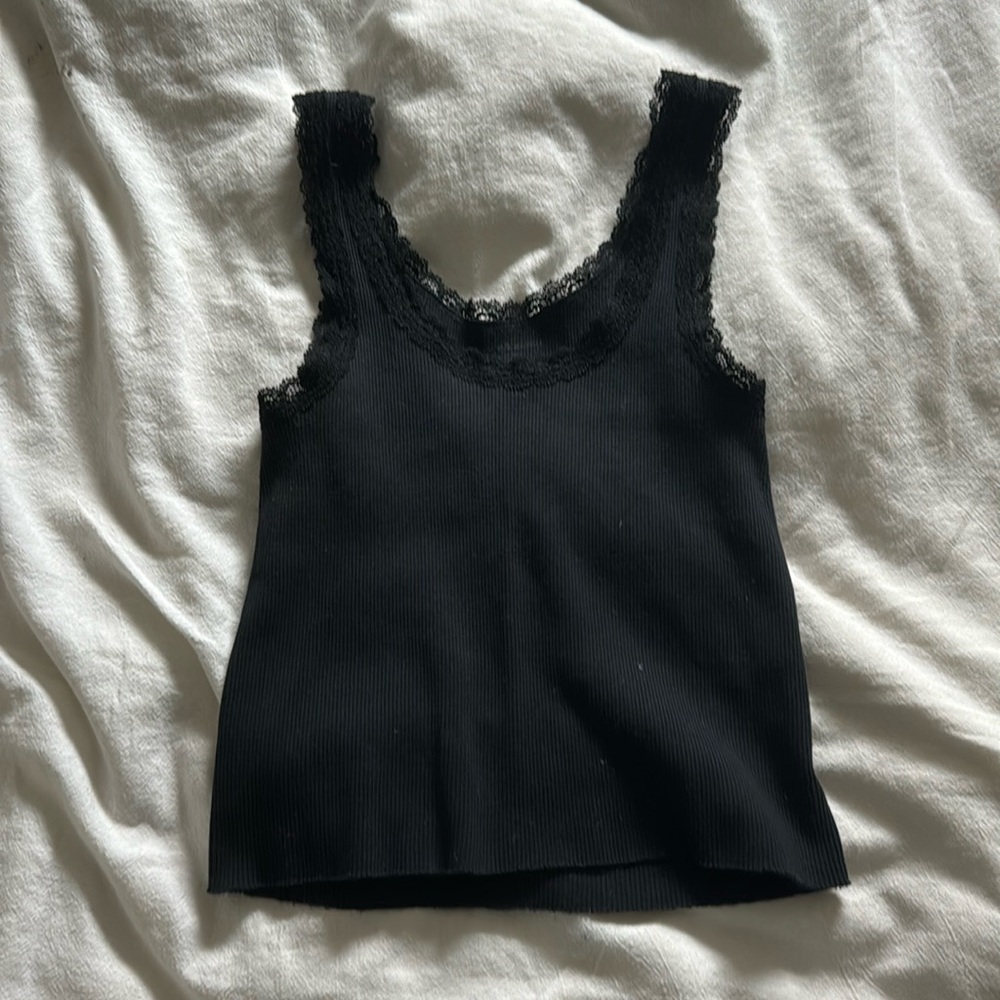 Black Lace Trim Tank Top